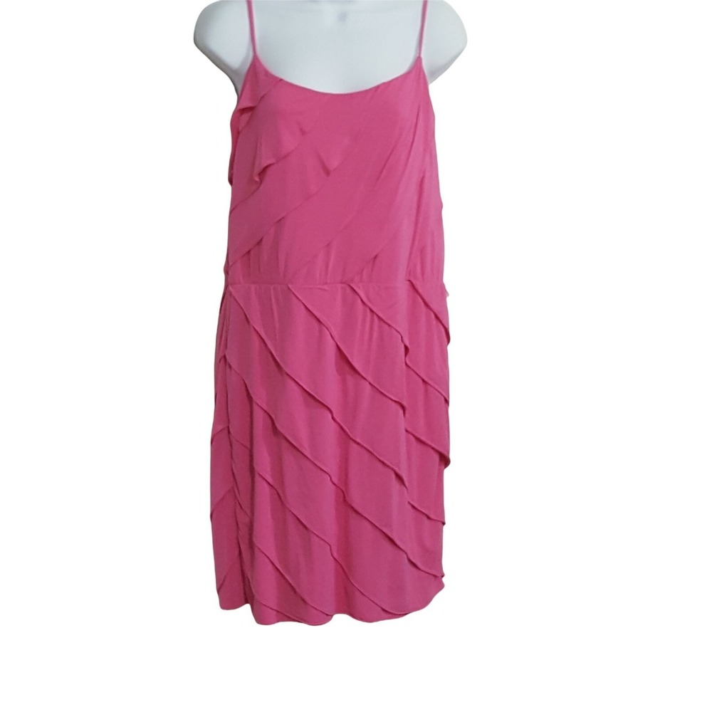 Laundry by Shelli Segal Womens Dress L Pink Asymmetrical Ruffles Spaghetti Strap